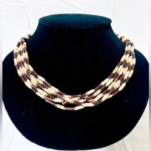 Tribal Brown and white Bone Beaded Necklace